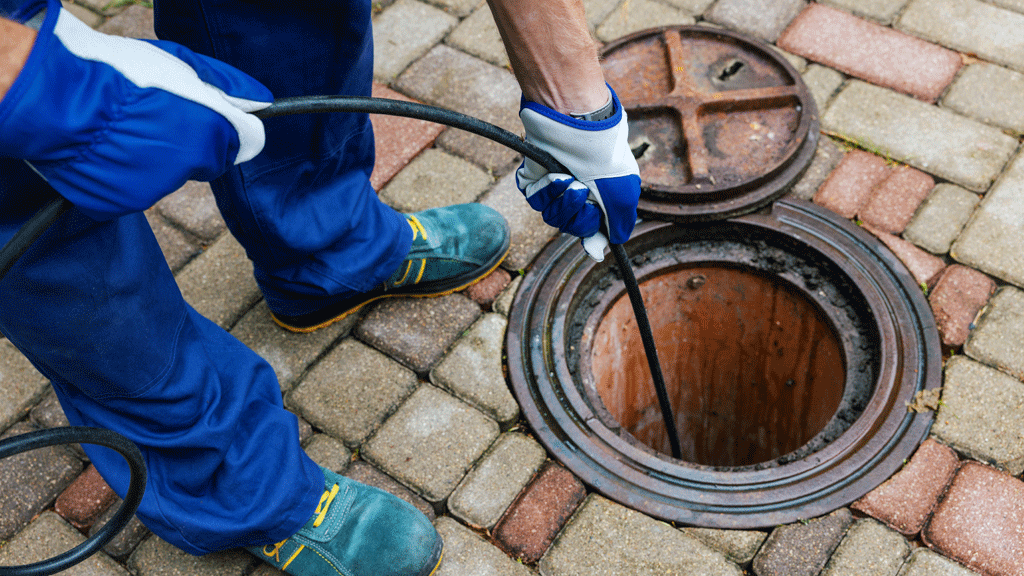 Véhicule utilitaire d'entreprise d'assainissement stationné devant pavillon pour intervention débouchage
